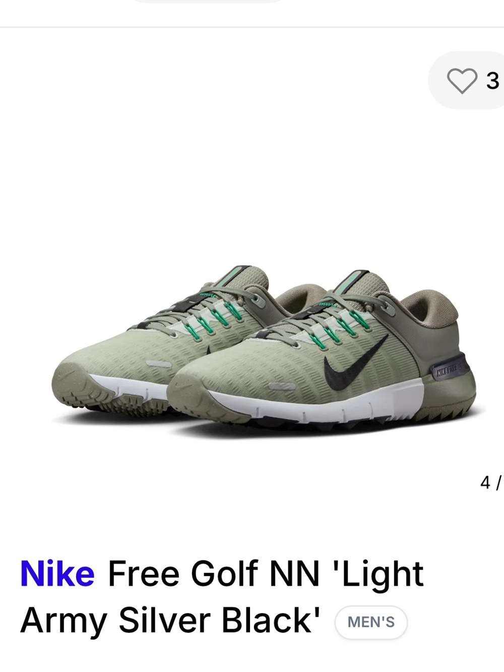 Nike Men's Light Army Green Silver Black Golf Shoes